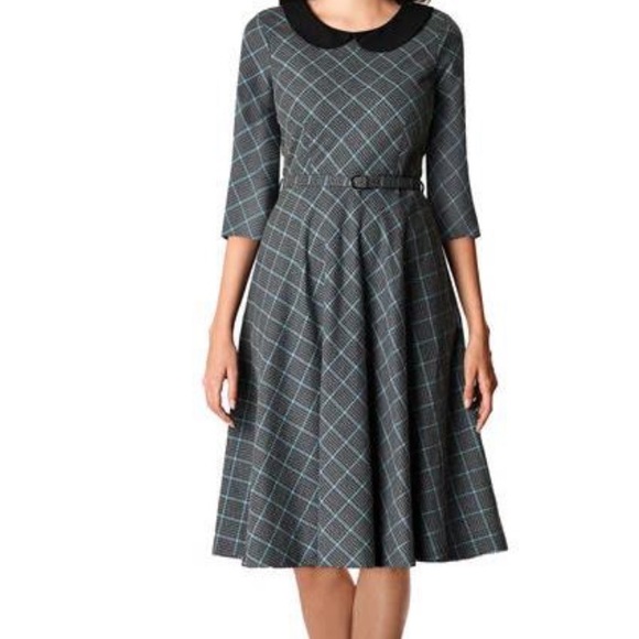 eshakti Dresses & Skirts - Houndstooth check cotton dress with a contrast Peter Pan collar. Fit & flare.
